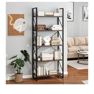 5 Tier Industrial Bookshelf Bookcase Plant Stand Storage Rack With Metal Frame Living Room Home Office,Books Holder Organizer - 1 of 4
