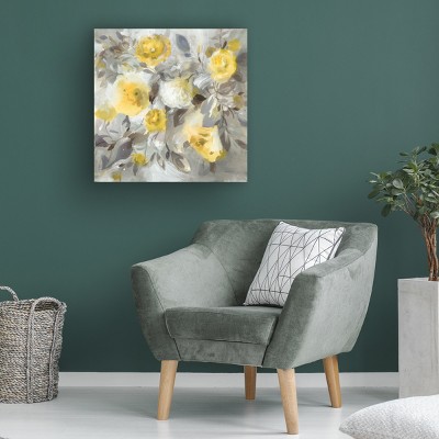 Danhui Nai Floral Uplift Yellow and Gray Canvas Art, 24" x 24"