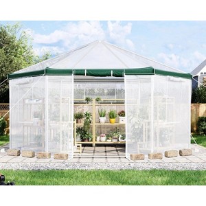 AMERLIFE 13.5x13.5x9 FT Hexagonal Walk-in Greenhouse, Windbreak Ropes, Waterproof PE Cover - 1 of 4