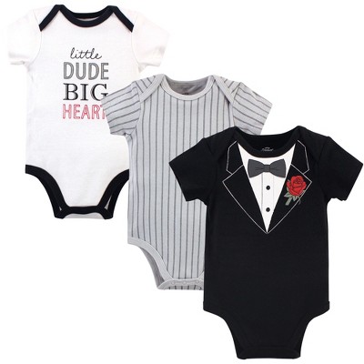 Image of Little Treasure Baby Boy Cotton Bodysuits 3pk, Tuxedo Rose, 0-3 Months