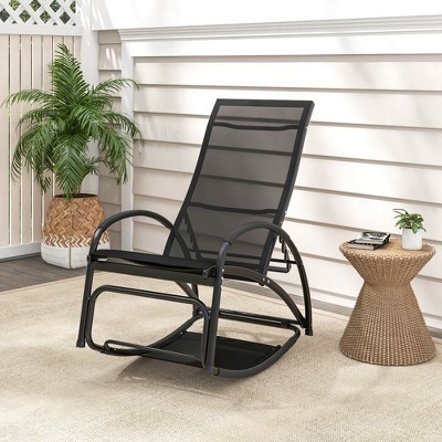 Black Aluminum 2-in-1 Outdoor Rocking and Lounge Chair