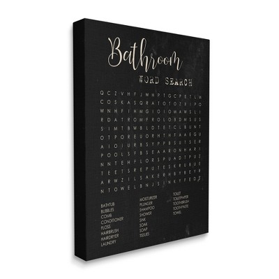 Stupell Industries Bathroom Word Search Activity over Distressed Black