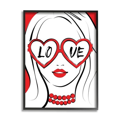 Stupell Industries Fashionable Heart Sunglasses Love Framed Giclee Art