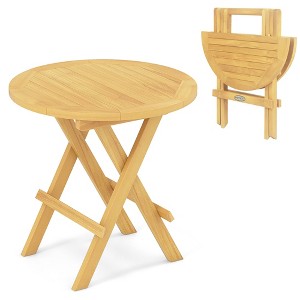 Tangkula Patio Folding Side Table w/ X-shaped Legs & Slatted Tabletop for Backyard - 1 of 4