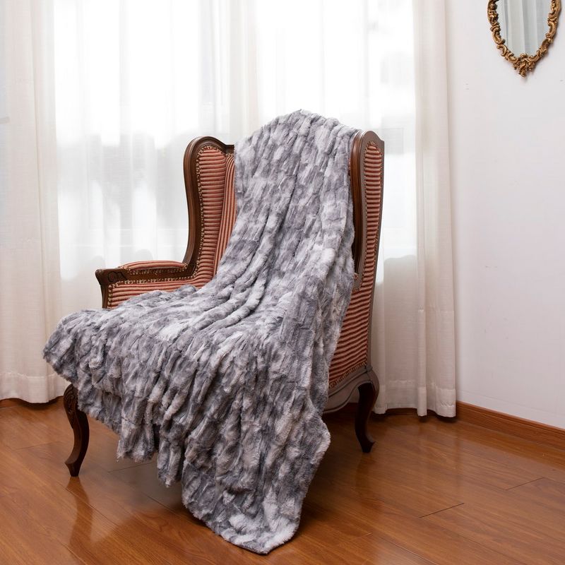 Cheer Collection Luxuriously Soft Faux Fur Throw Blanket - Marble Gray, 2 of 8