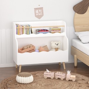KWPZQEB Wooden Kids Bookshelf 2-Tier, Montessori Bookshelf with Legs, Scalloped Book Shelf for Bedroom Playroom Living Room, White - 1 of 4
