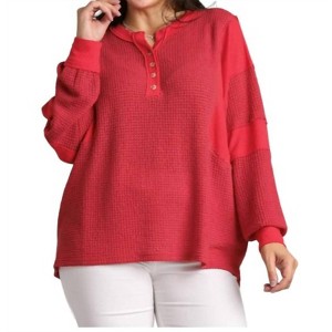 Women's Henley Waffle Knit Tunic Top - umgee 1X - 1 of 3