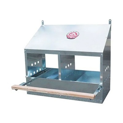 Harris Farms 2 Hole Galvanized Steel Chicken Nesting Box with Front and Back Panels, Folded Edges, Ventilation Holes, and Bottom Metal Inserts