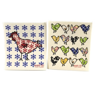 Swedish Dish Cloth 7.75" Chickens And Chicks Cleaning Cloth Farm Animal  -  Dish Cloth