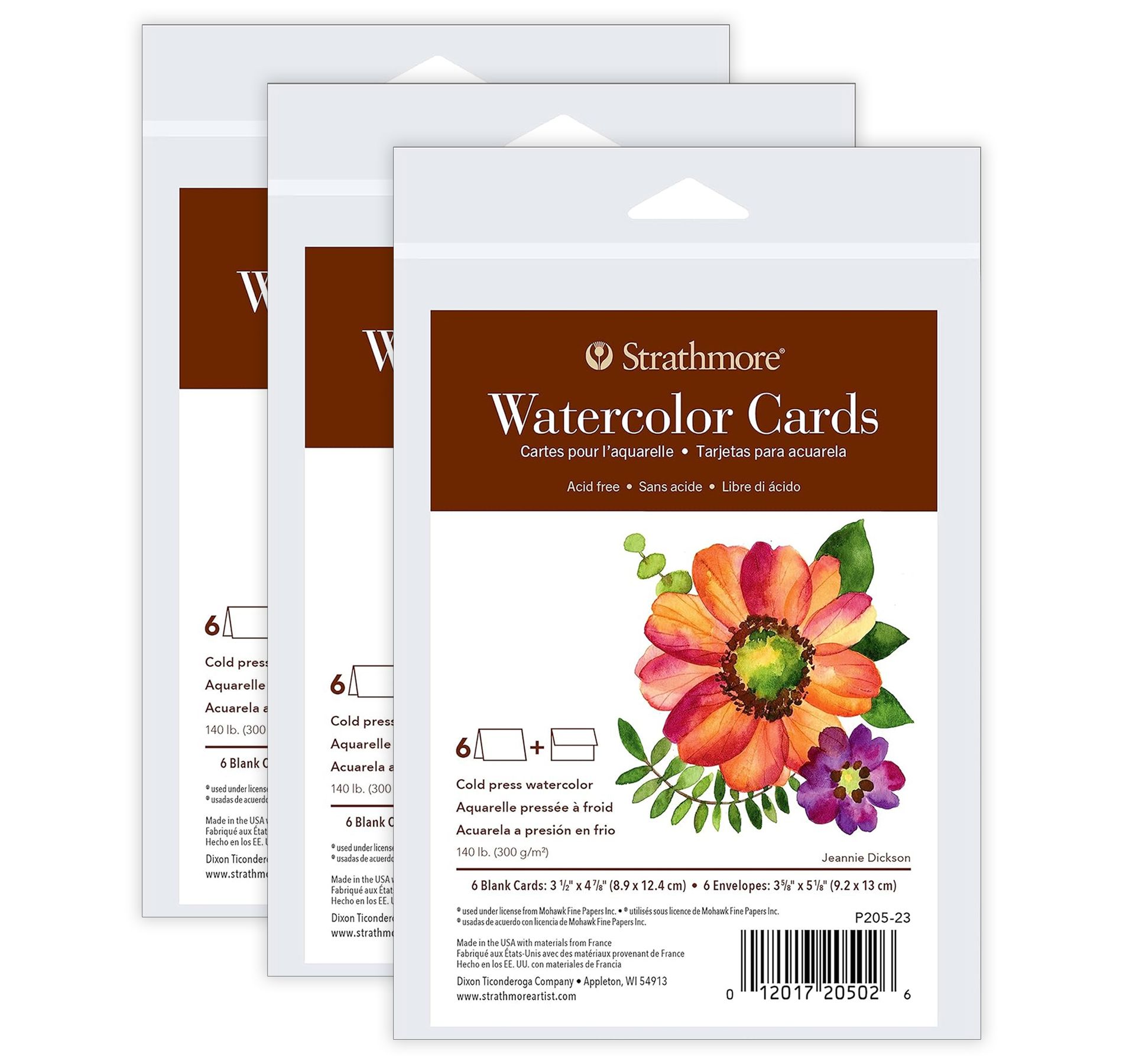 Strathmore 400 Series Watercolor Cards & Envelopes, Anniversary Size, 3.5x4.875 inch, 6 Per Pack, 3 Packs