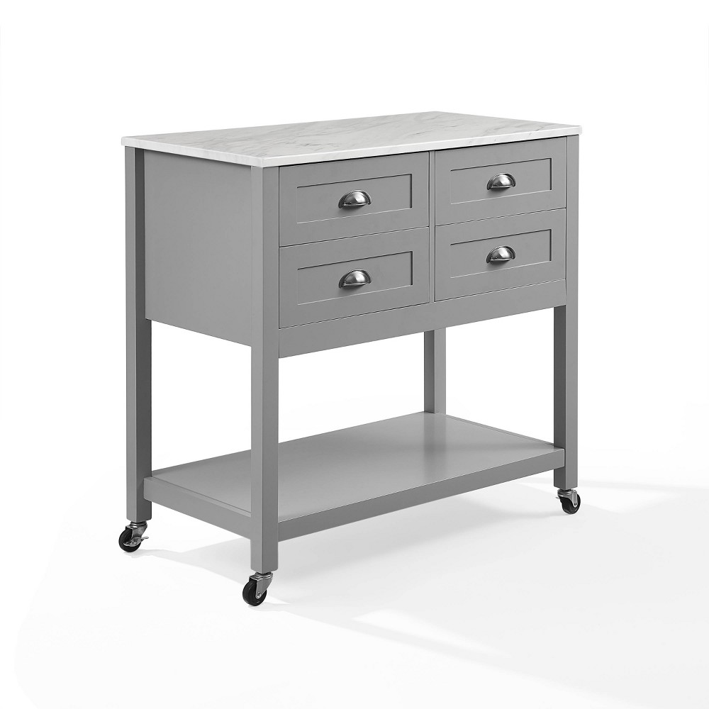 Photos - Kitchen System Crosley Connell Kitchen Island Cart Gray/White Marble  