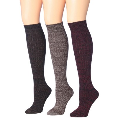 Tipi Toe Womens 3 Pairs Ragg Marled Texture with Ribbed Tonal Harmony Pattern Knee High Wool-Blend Boot Socks
