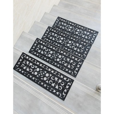 Black Scrollwork Rubber Anti-Slip Stair Tread Mats, Set of 4