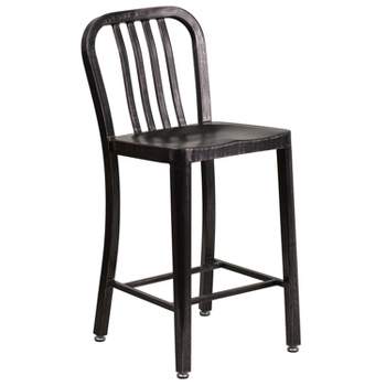 Merrick Lane Galvanized Steel Indoor/Outdoor Counter Bar Stool With Slatted Back And Powder Coated Finish