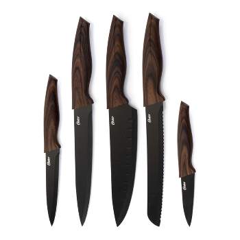 Oster Godfrey 5 Piece Stainless Steel Black Cutlery Set with Wood Print Handles
