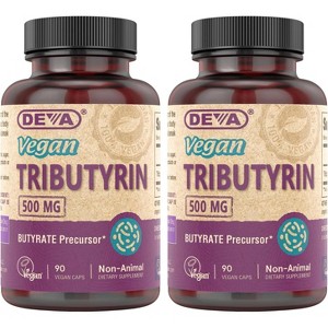 DEVA Vegan Tributyrin Supplement - Butyrate Precursor, Gut Barrier Support, 500 MG Vegan Capsules, Leaky Gut Support, 90 Count (Pack of 2) - 1 of 4