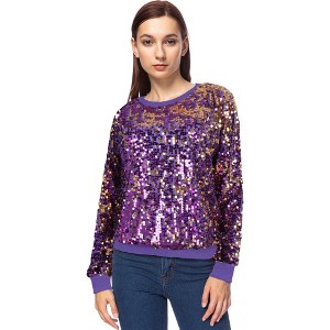 Anna-Kaci Women's Sequin Long Sleeve Sparkly Pullover Sweatshirt - 1 of 4