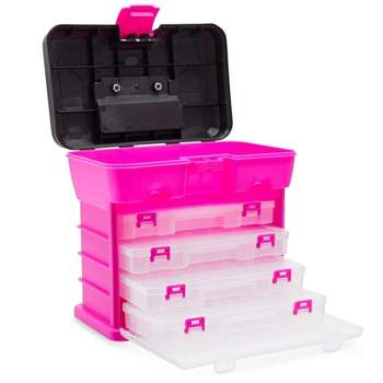 Juvale Storage and Tool Box with 4 Removable Drawers for Beads and DIY Craft Accessories (Pink)