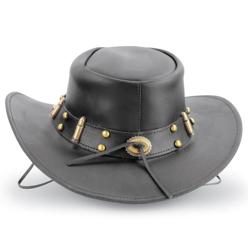 Collections Etc Leather Bullet Trimmed Hat, 3 of 7