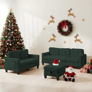 Mjkone 76" Comfort L-Shaped Sectional Sofa Set,Corduroy 3-Seater with Moveable Storage Ottoman/Loveseat/Single Sofa Couch - 1 of 4