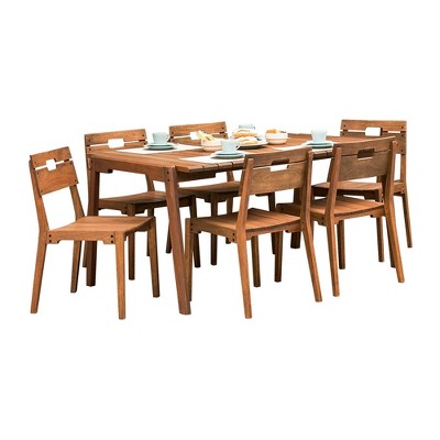 7pc Otero Eucalyptus Wood Outdoor Dining Set Brown - Alaterre Furniture