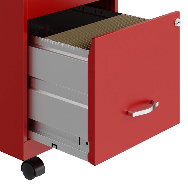 Space Solutions 18 Inch Wide Metal Mobile Organizer File Cabinet for Office Supplies and Hanging File Folders with 2 File Drawers, Red, 5 of 6