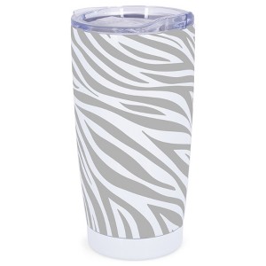 Elanze Designs 20 oz Stainless Steel On the Go Insulated Travel Tumbler With Push Top Lid, Gray Zebra Print White - 1 of 4