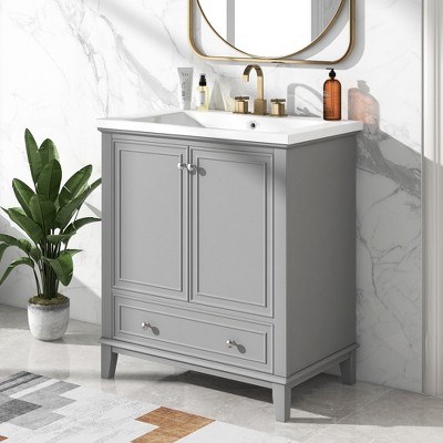 NicBex 30'' Bathroom Storage Cabinet with Sink, Bathroom Vanity, 2 Spacious Cabinet Door and 1 Drawer with Adjustable Shelves for Bathroom, Gray