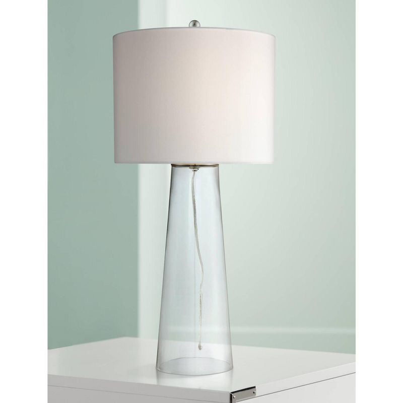 360 Lighting Marcus 30" Tall Tapered Column Large Modern Coastal End Table Lamp Clear Glass Single White Shade Living Room Bedroom Bedside Nightstand, 2 of 8