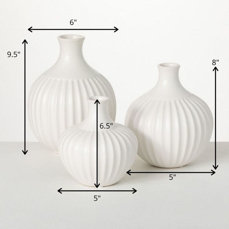 Sullivans Ribbed White Bottle Ceramic Vase Set of 3, 9.5"H, 8"H & 6.5"H Off-White, 4 of 5