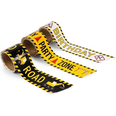 3-Pack Caution Birthday Zone Party Tapes, Black and Yellow Construction Barricade Tape for Kids Party Decorations, 3" Wide 100 ft. Per Roll