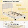 Twin Size Beige Velvet Upholstered Bed Frame with Headboard, Sturdy Metal Platform & Wooden Slats, No Box Spring Needed - 3 of 4