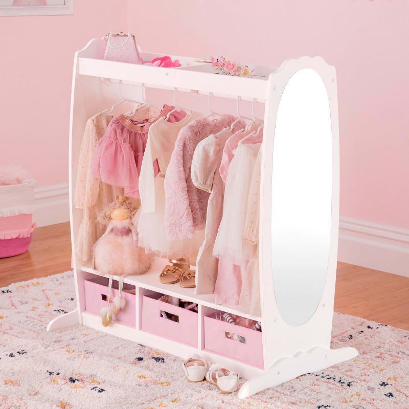 Guidecraft Kids' Dress Up Storage - White: Pretend Play Wardrobe, Costume Armoire and Clothes Organizer with Mirror and Clothing Rack, 2 of 9