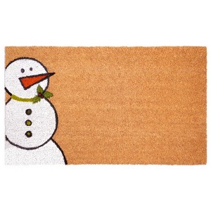 HomeRoots 30" X 48" Brown White And Red Christmas Snowman Outdoor Coir Door Mat - 1 of 4