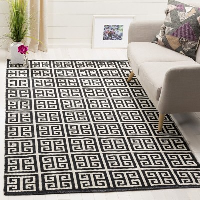Handmade Black and Ivory Cotton Flat Woven Area Rug