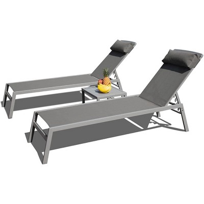 Aluminum Patio Chaise Lounge with 5 Adjustable Positions for Pool Deck Garden Backyard and Sunbathing (Set of 3)