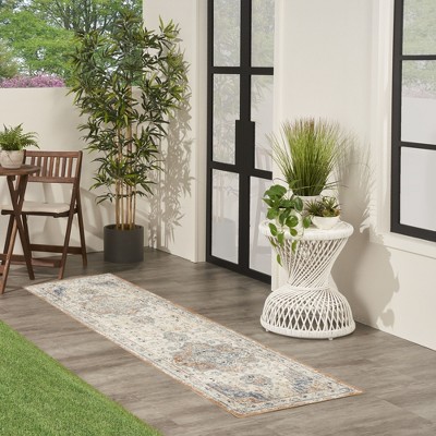 Beige Blue Persian Vintage Indoor Outdoor Runner Rug