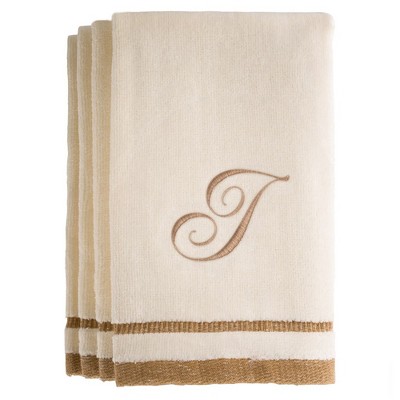 Creative Scents Ivory Fingertip Monogrammed Towels Brown Embroidered