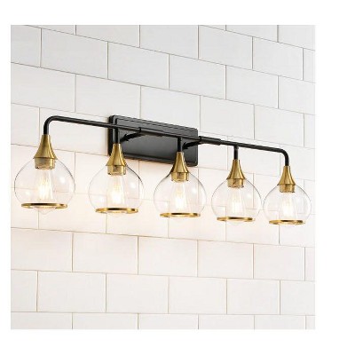 KAISITE 2 - Light Black and Gold Dimmable Bathroom Vanity Light with Globe Glass Shade