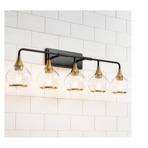 KAISITE 2 - Light Black and Gold Dimmable Bathroom Vanity Light with Globe Glass Shade - 1 of 4