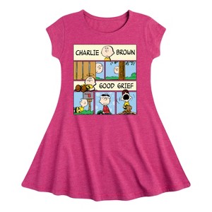 Girls' - Peanuts - Good Grief Comic Fit & Flair Cap Sleeve Dress - 1 of 3