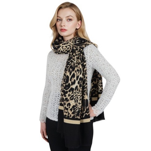 Anna-Kaci Women's Classic Leopard Print Scarf Contrasting Stripes Lightweight Shawl Wrap Scarves - image 1 of 4