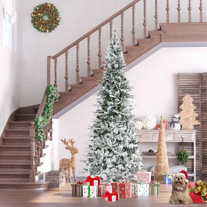 Whisen 9FT Unlit Snow Flocked Pine Artificial Christmas Tree with Realistic Branches and 1159 Tips - Green - 1 of 4