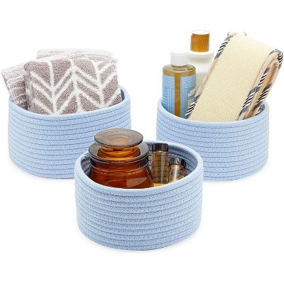 Farmlyn Creek 3-Pack Round Cotton Woven Baskets for Storage, Light Blue Home Organizers (3 Sizes)