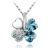 Gold Plated Crystal Heart Shaped Four Leaf Clover Pendant Necklace and Stud Earrings Jewelry Set (Sea Blue) - 2 of 4