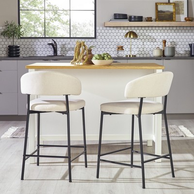 Ivory Upholstered Metal Frame Modern Counter Stools, Set of 2