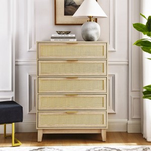 NicBex 5 Drawers Dresser Rattan Dresser Modern Wooden Chest of Drawers Closet Organizers and Storage for Bedroom, Living Room, Hallway - 1 of 4