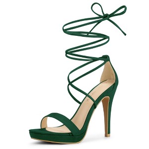 Allegra K Women's Platform Stiletto Heels Lace Up Sandals - 1 of 4