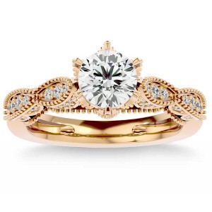 Pompeii3 1 3/8Ct Vintage Moissanite & Diamond Engagement Ring White, Yellow, Rose Gold - 1 of 2