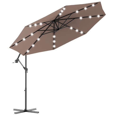 Tan 10FT Deluxe Solar 24 LED Lights Patio Umbrella W/ Tilt Adjustment 